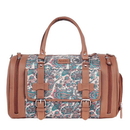 Amic Vegan Leather Duffle Bag with Vibrant Paisley Design – Perfect Travel Companion - Amic