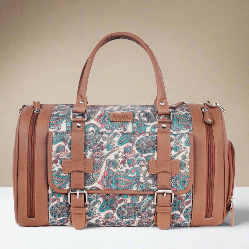 Amic Vegan Leather Duffle Bag with Vibrant Paisley Design – Perfect Travel Companion - Amic
