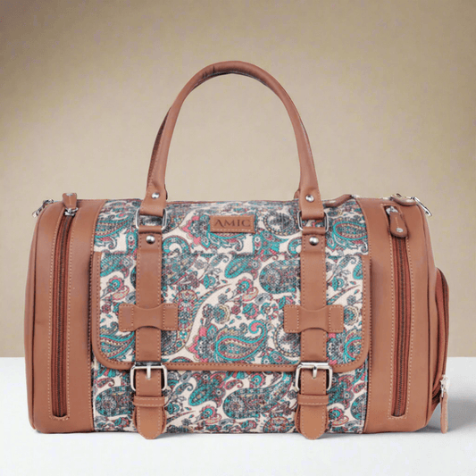 Amic Vegan Leather Duffle Bag with Vibrant Paisley Design – Perfect Travel Companion - Amic