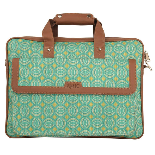 Amic Vegan Leather Laptop Bag – Stylish Green Geometric Pattern - Amic