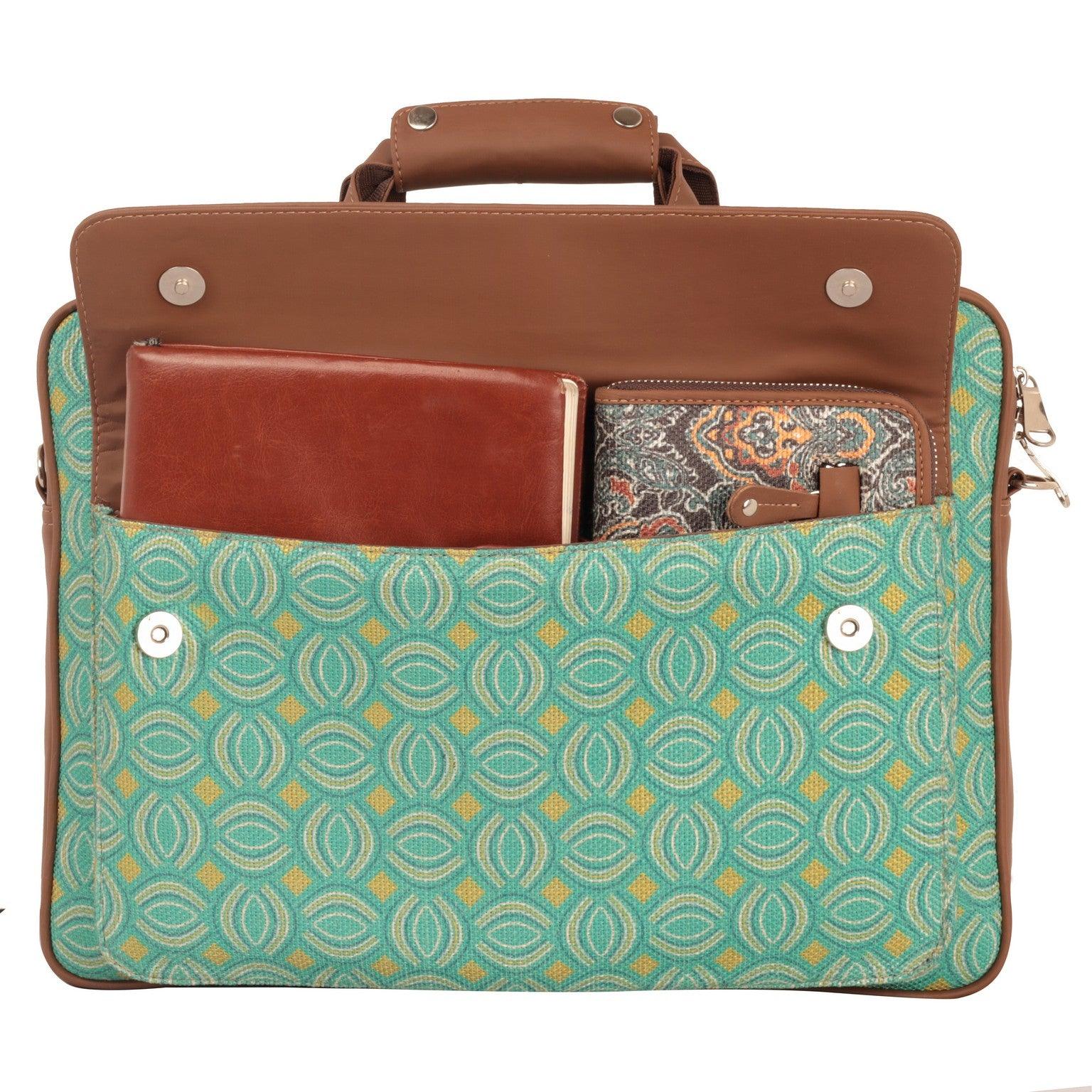 Amic Vegan Leather Laptop Bag – Stylish Green Geometric Pattern - Amic