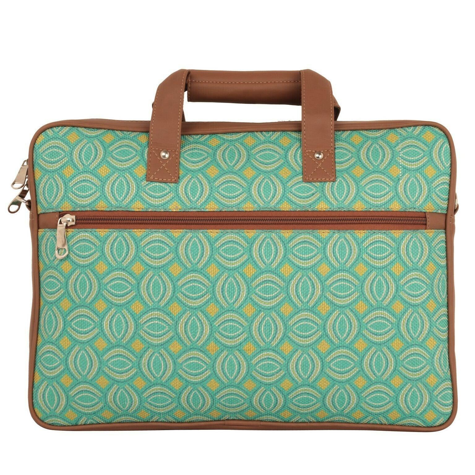 Amic Vegan Leather Laptop Bag – Stylish Green Geometric Pattern - Amic