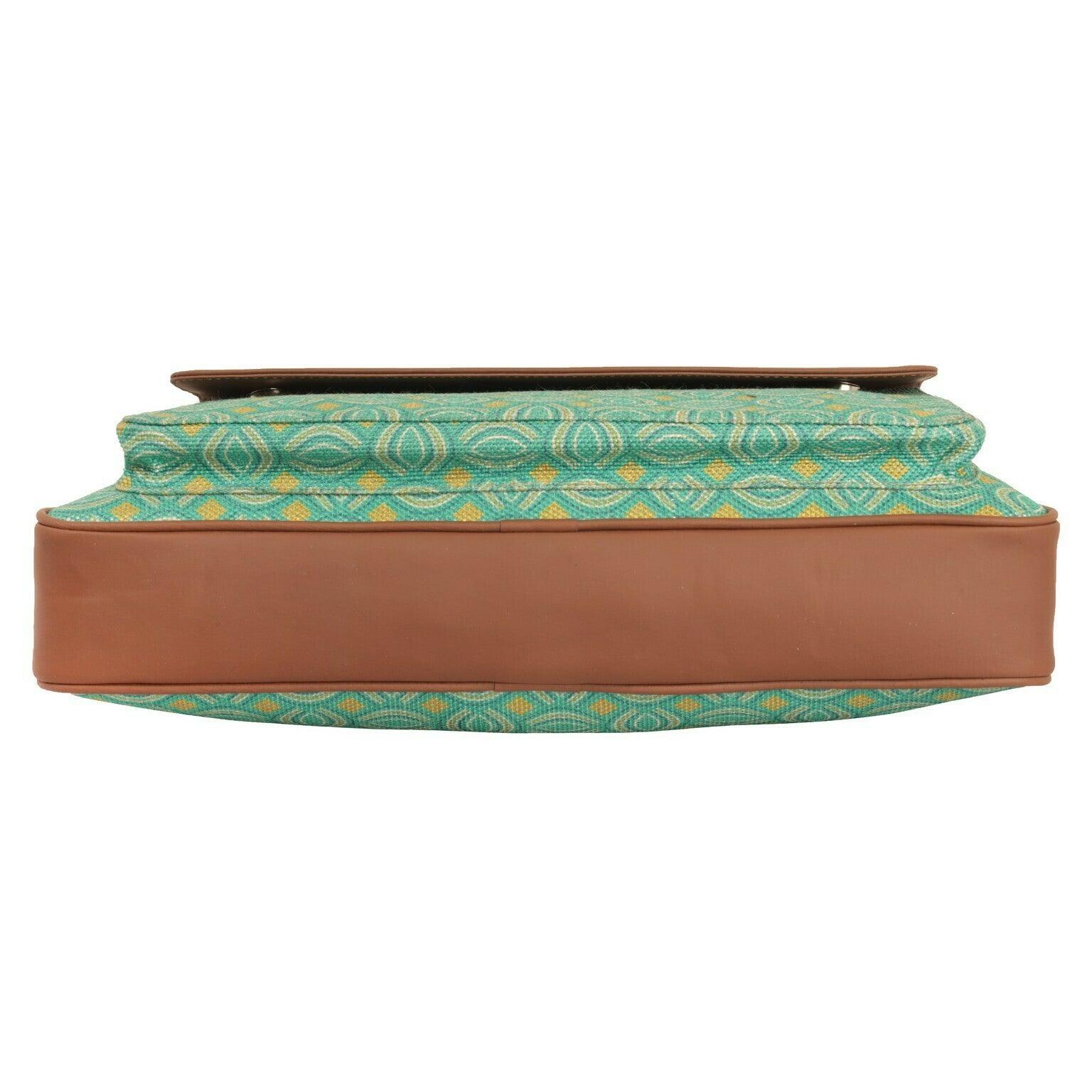 Amic Vegan Leather Laptop Bag – Stylish Green Geometric Pattern - Amic