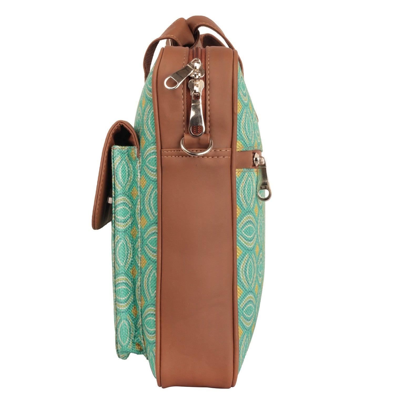 Amic Vegan Leather Laptop Bag – Stylish Green Geometric Pattern - Amic
