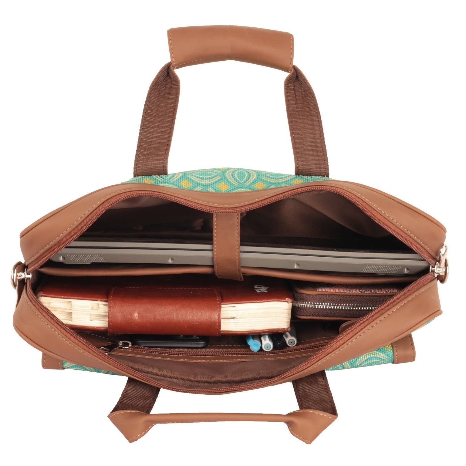 Amic Vegan Leather Laptop Bag – Stylish Green Geometric Pattern - Amic