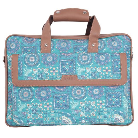 Vibrant Blue Laptop Bag with Intricate Patterns and Vegan Leather | AMIC - Amic
