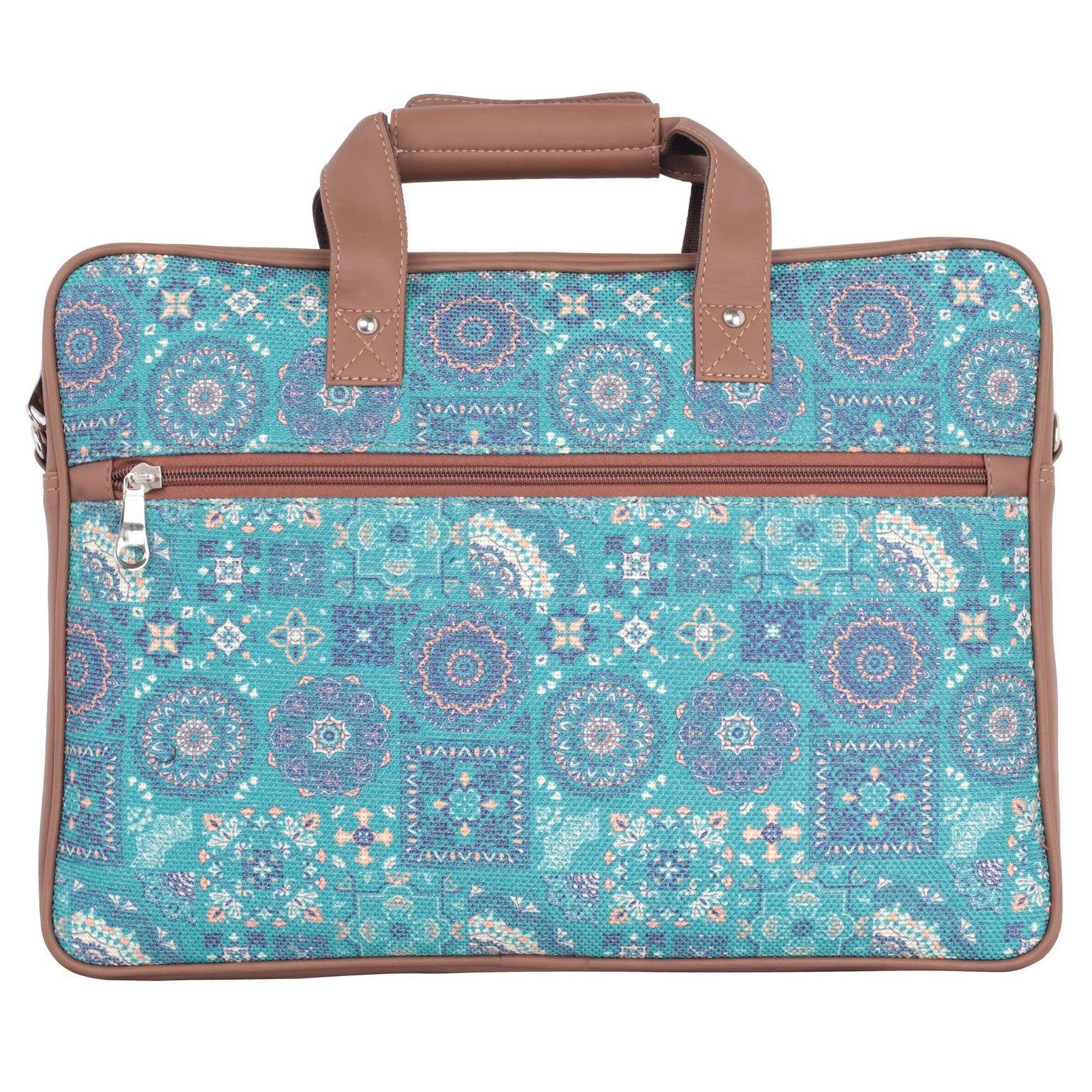 Vibrant Blue Laptop Bag with Intricate Patterns and Vegan Leather | AMIC - Amic