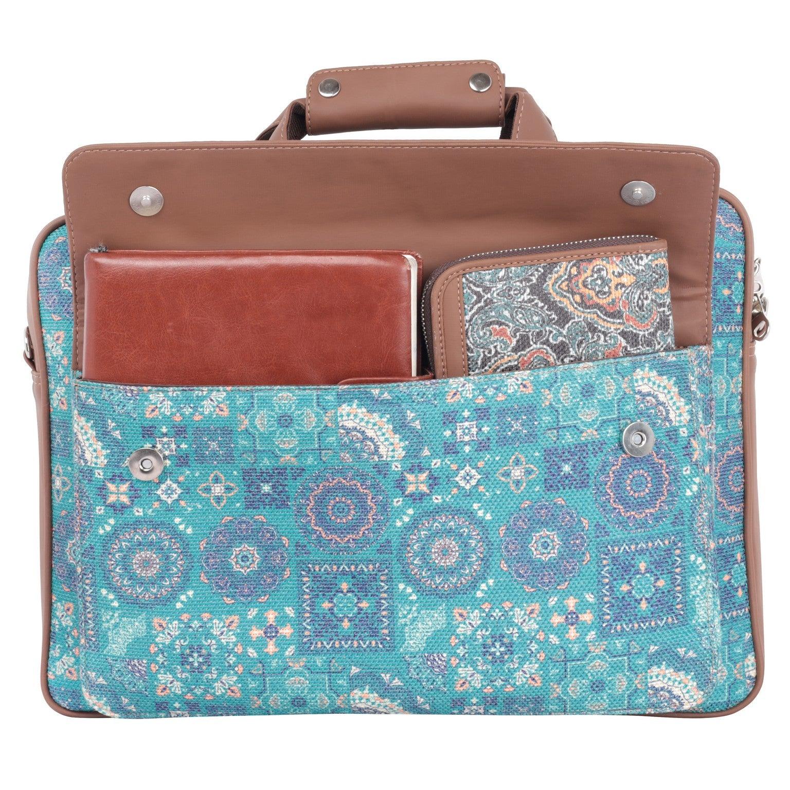 Vibrant Blue Laptop Bag with Intricate Patterns and Vegan Leather | AMIC - Amic