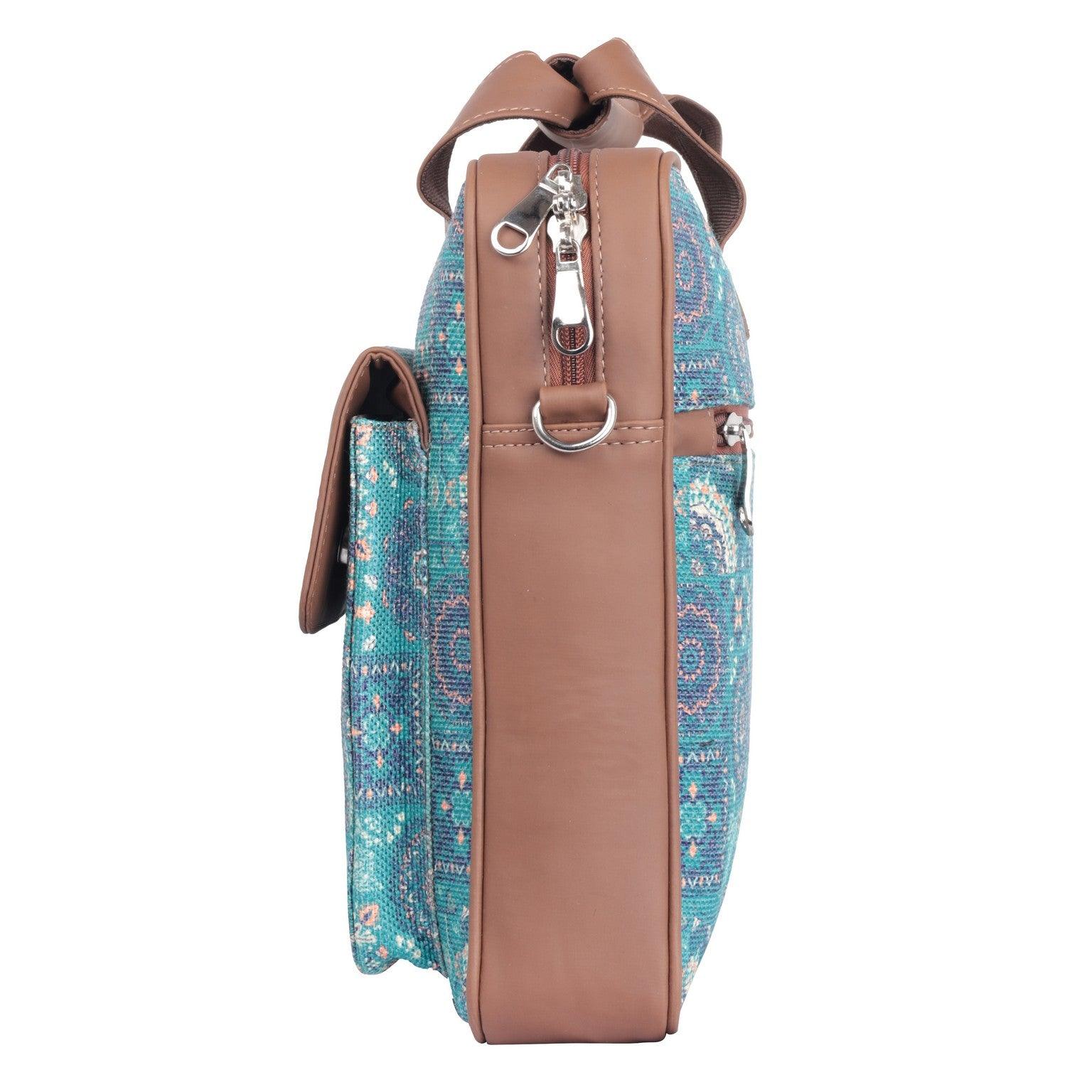 Vibrant Blue Laptop Bag with Intricate Patterns and Vegan Leather | AMIC - Amic