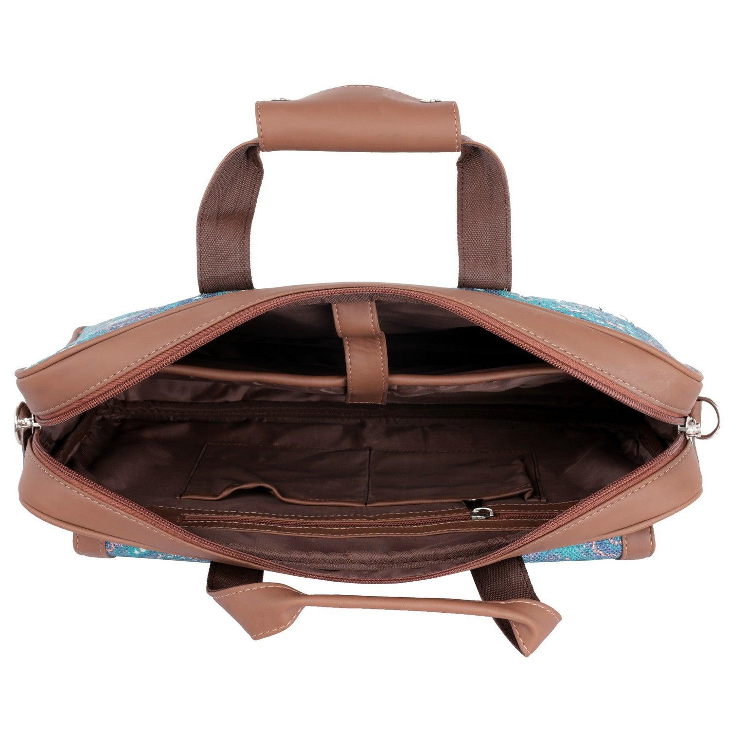 Vibrant Blue Laptop Bag with Intricate Patterns and Vegan Leather | AMIC - Amic