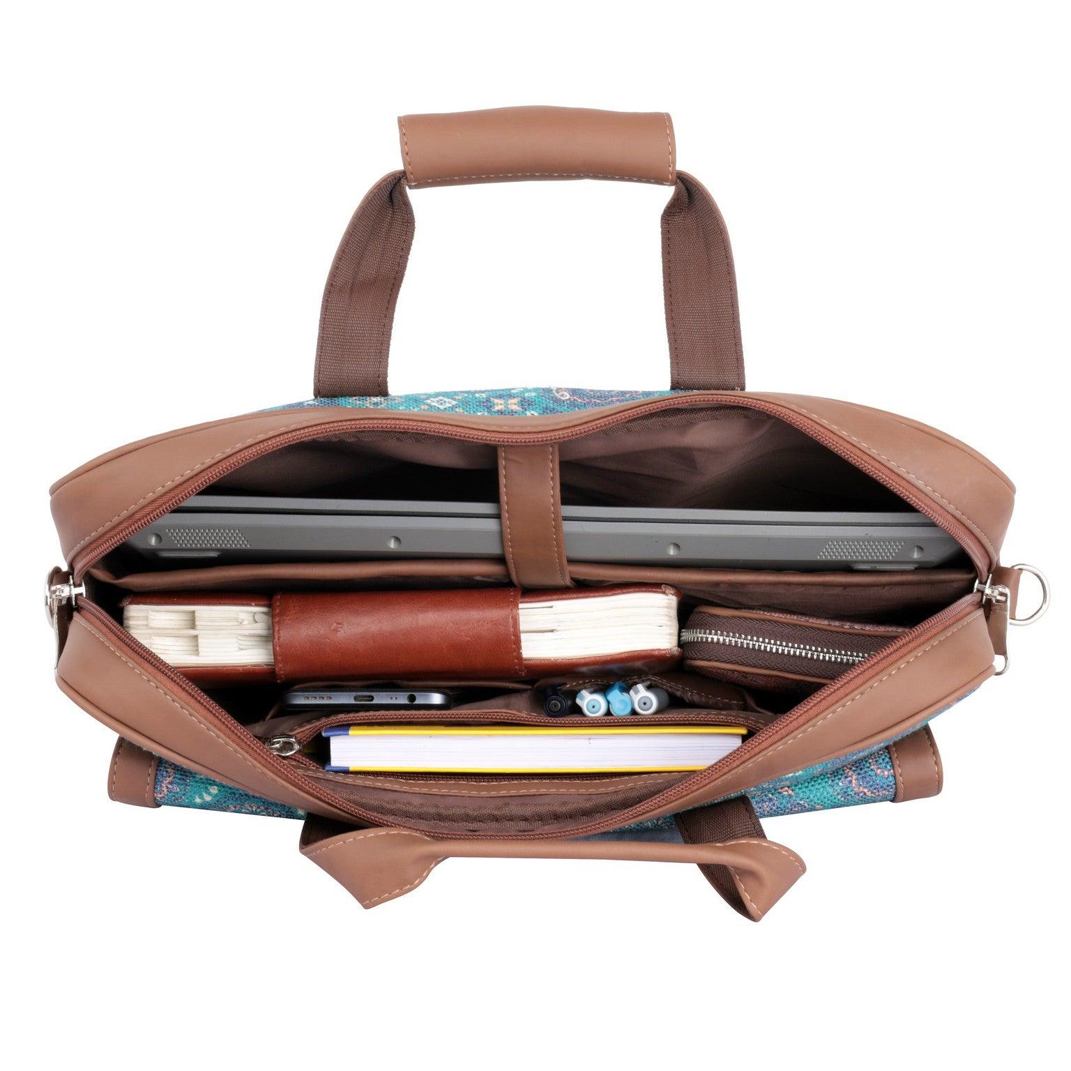 Vibrant Blue Laptop Bag with Intricate Patterns and Vegan Leather | AMIC - Amic