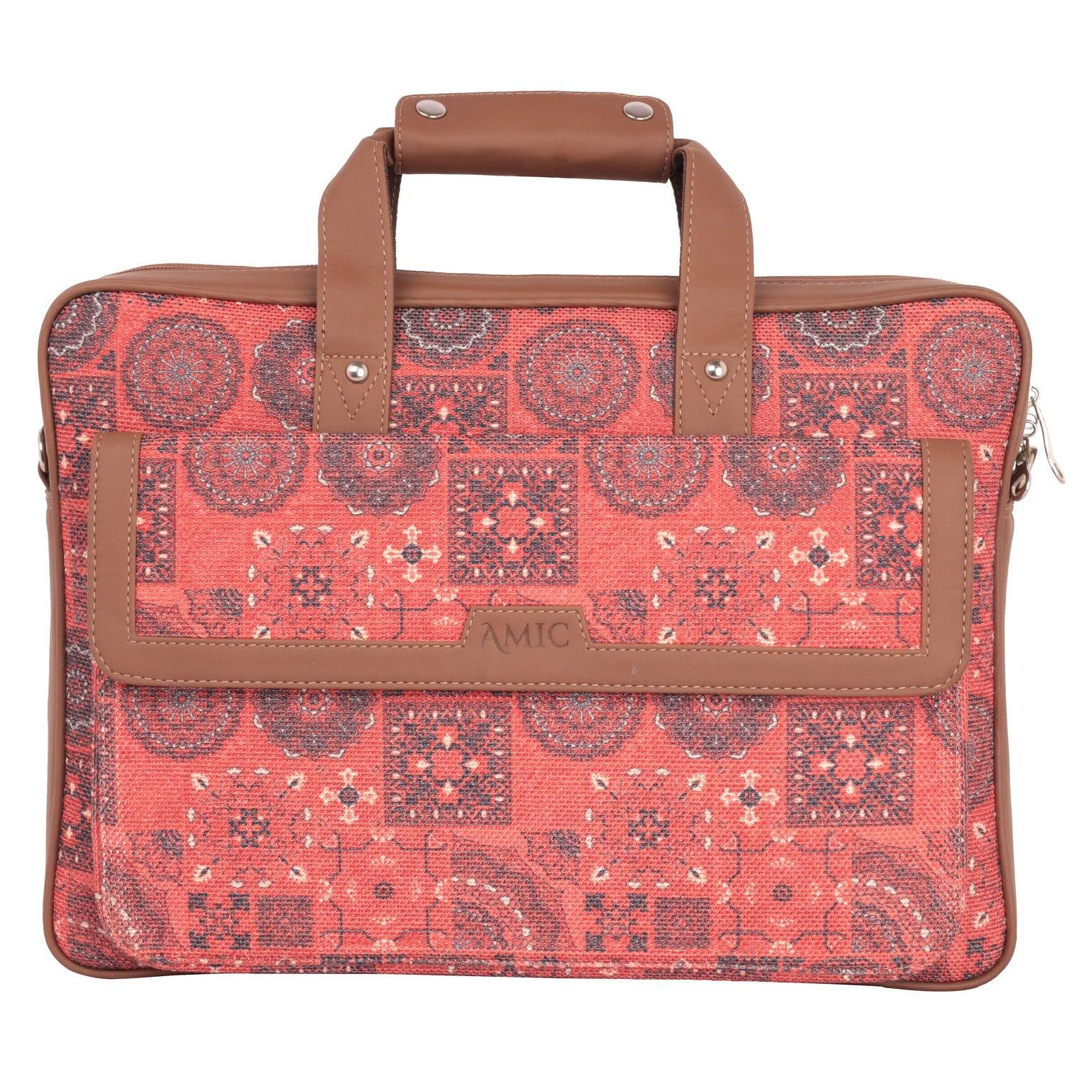 Designer Laptop Bag with Red Patchwork Print | AMIC - Amic