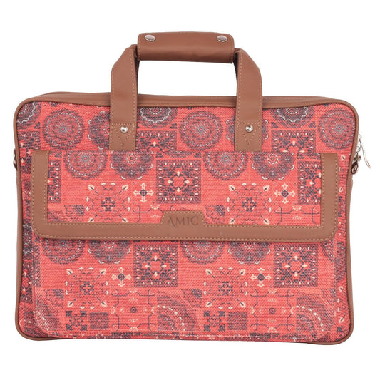 Designer Laptop Bag with Red Patchwork Print | AMIC - Amic