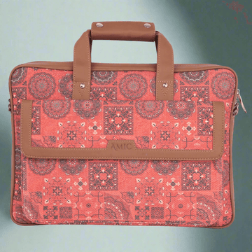 Designer Laptop Bag with Red Patchwork Print | AMIC - Amic
