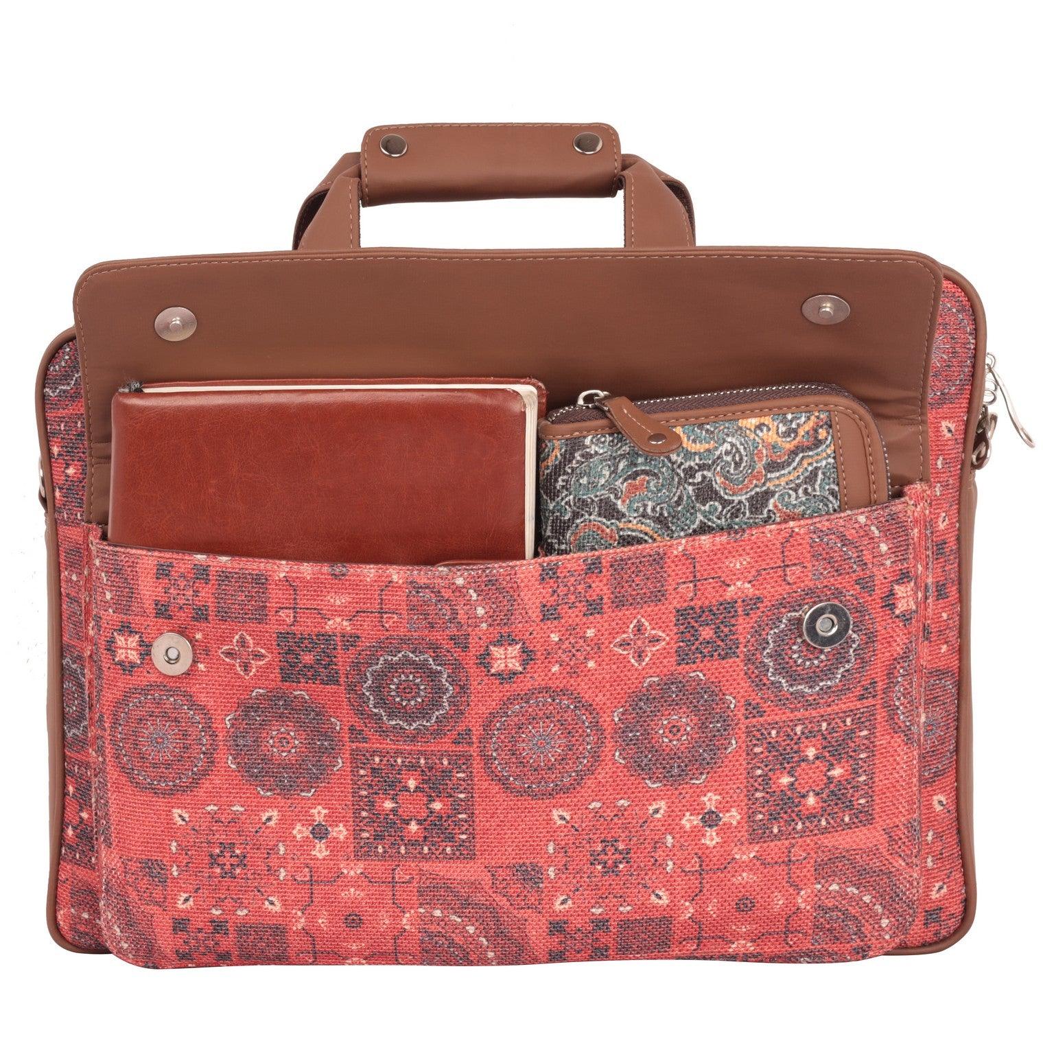 Designer Laptop Bag with Red Patchwork Print | AMIC - Amic