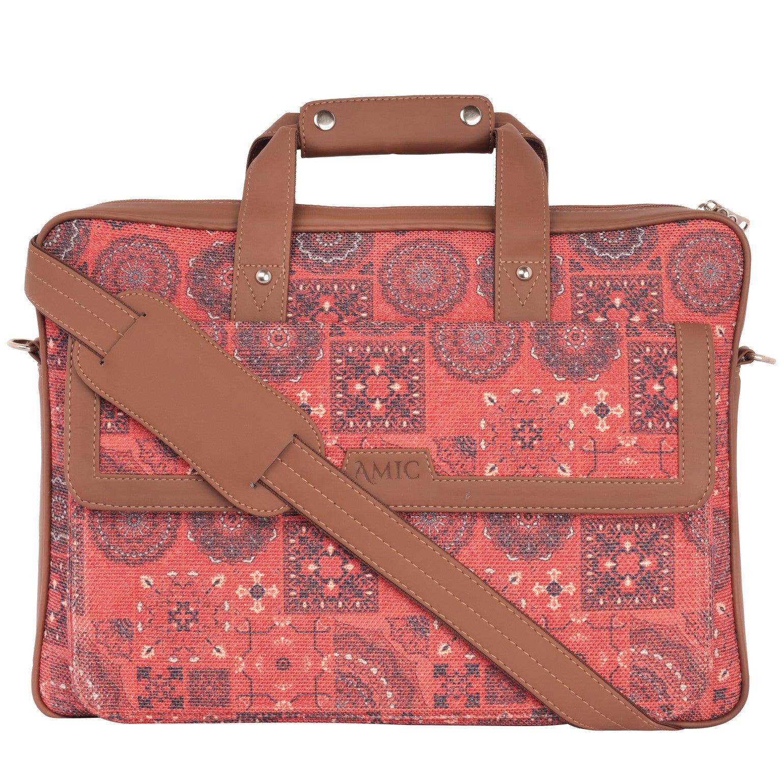 Designer Laptop Bag with Red Patchwork Print | AMIC - Amic
