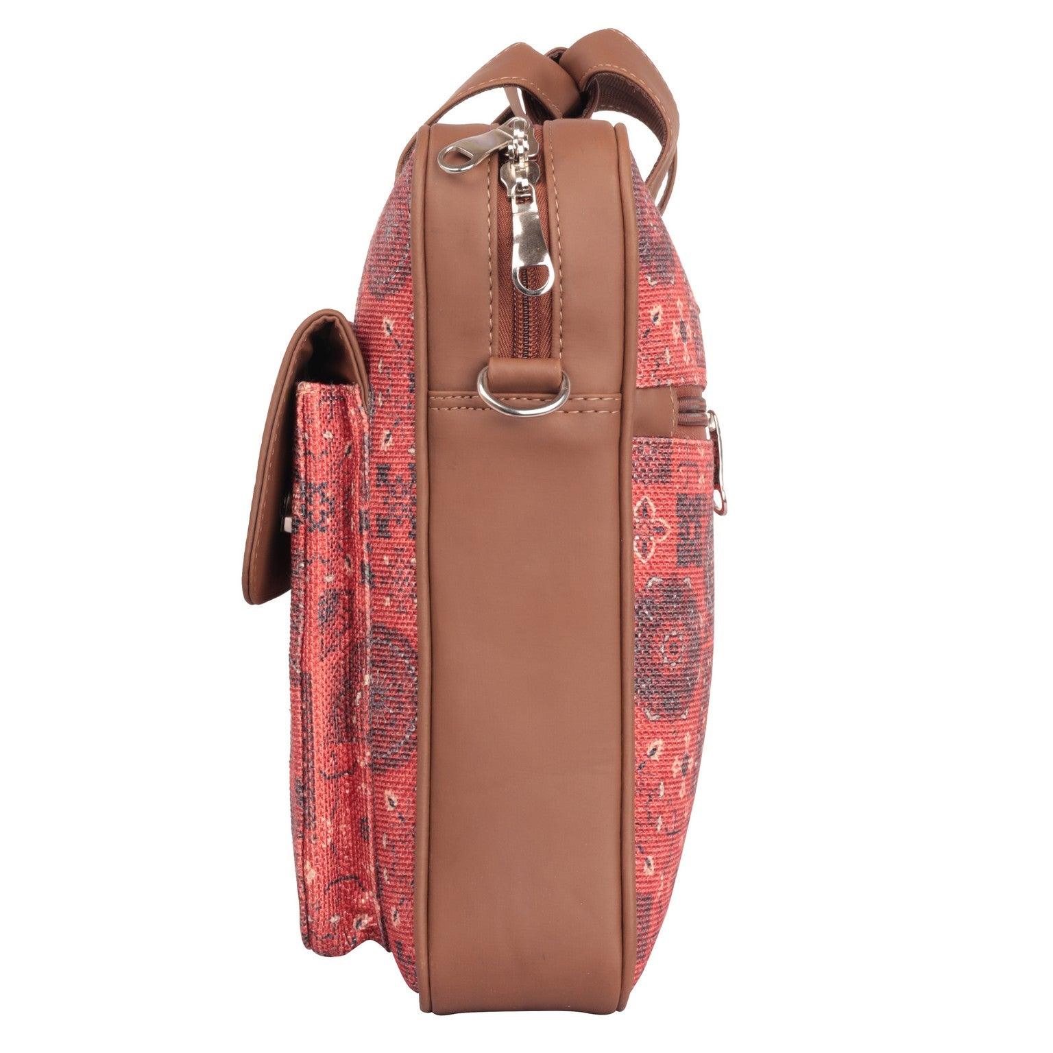 Designer Laptop Bag with Red Patchwork Print | AMIC - Amic