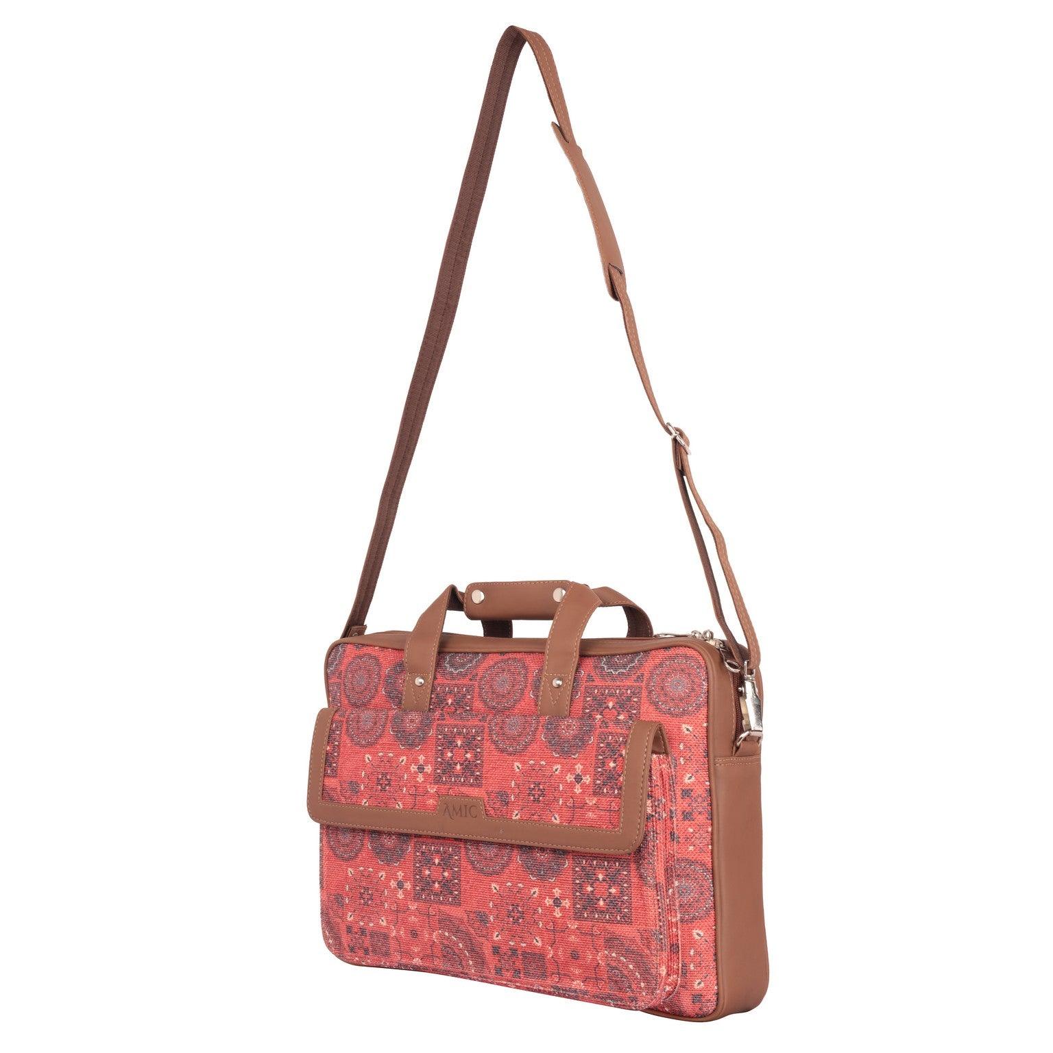 Designer Laptop Bag with Red Patchwork Print | AMIC - Amic