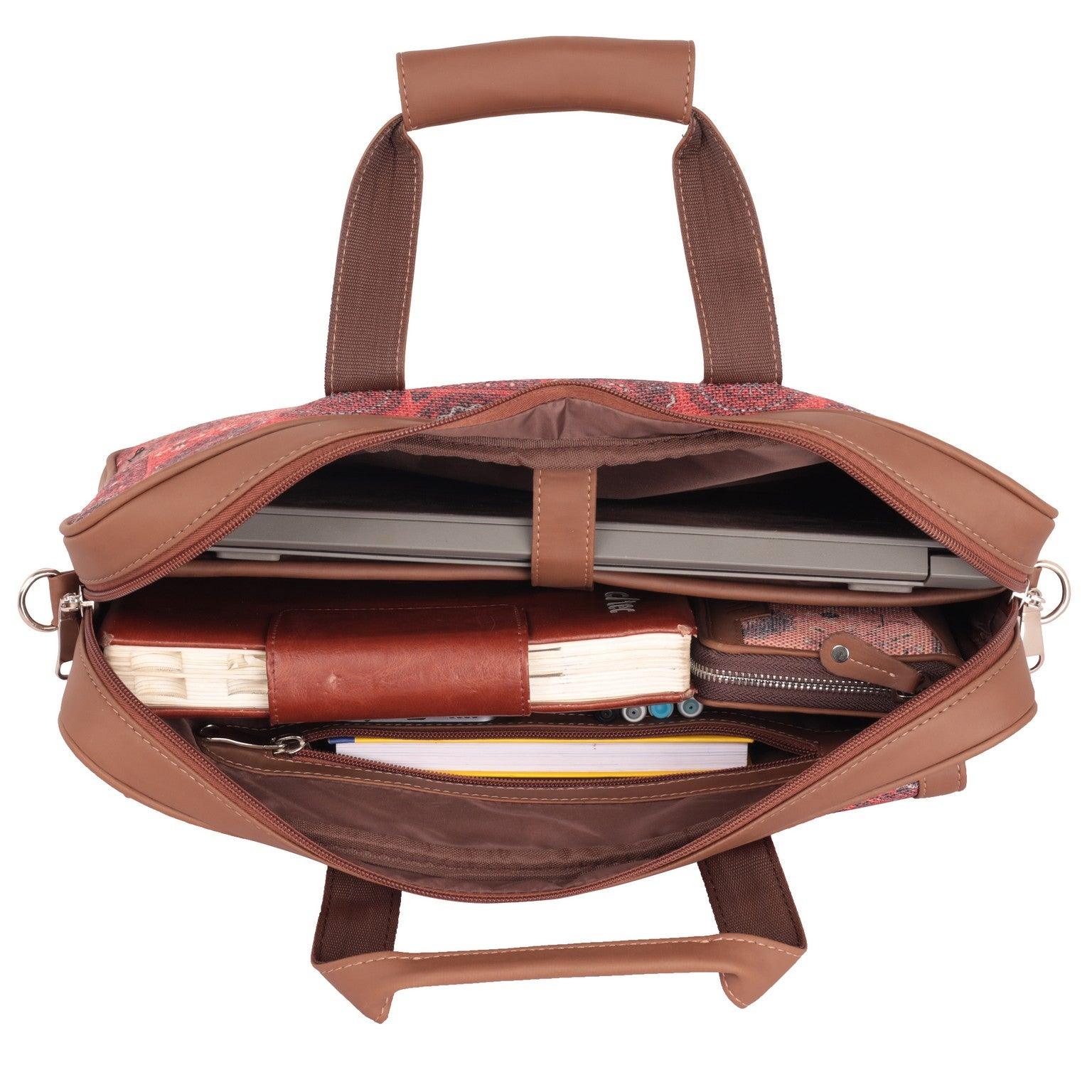 Designer Laptop Bag with Red Patchwork Print | AMIC - Amic