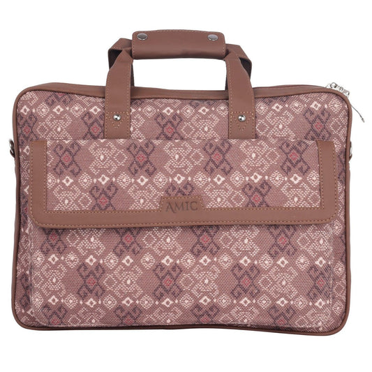 Amic Vegan Leather Laptop Bag – Elegant Brown Patterned Design - Amic