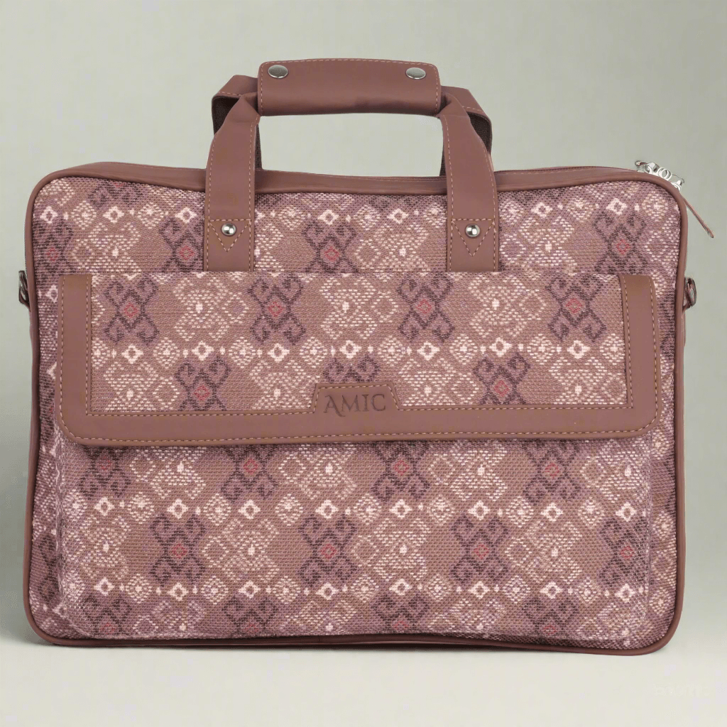Amic Vegan Leather Laptop Bag – Elegant Brown Patterned Design - Amic