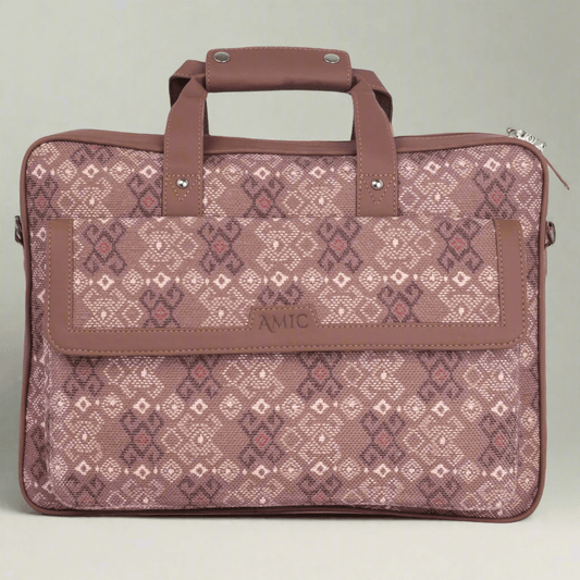 Amic Vegan Leather Laptop Bag – Elegant Brown Patterned Design - Amic