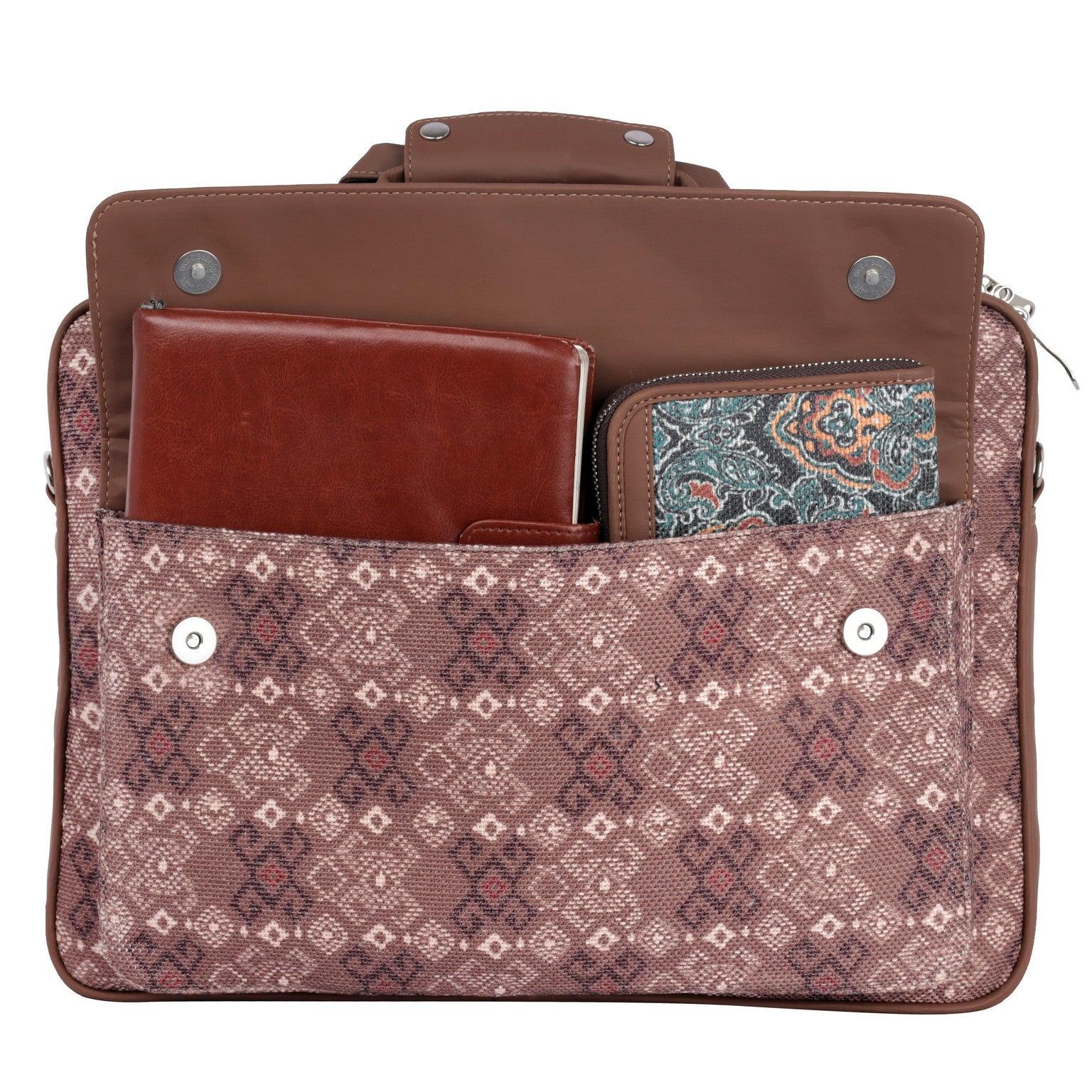 Amic Vegan Leather Laptop Bag – Elegant Brown Patterned Design - Amic