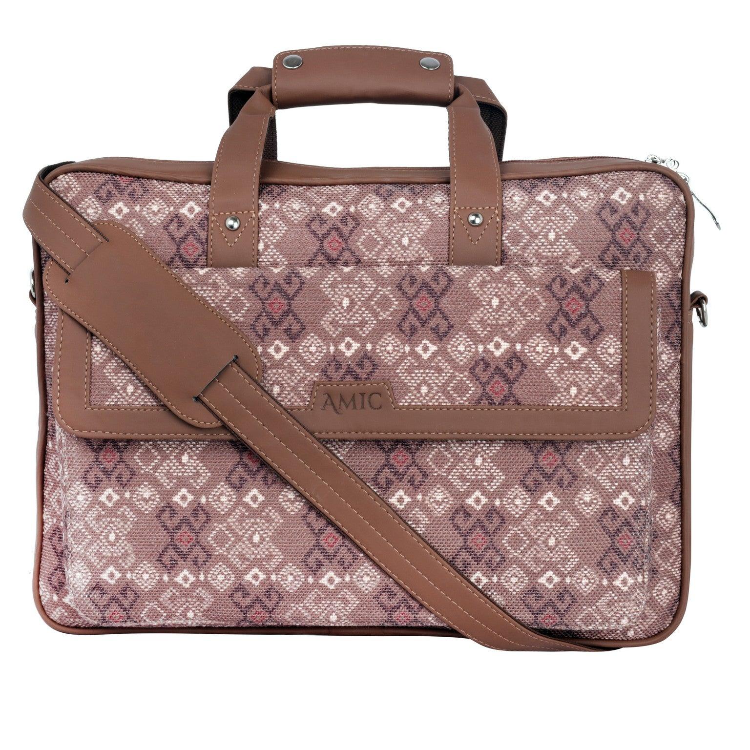 Amic Vegan Leather Laptop Bag – Elegant Brown Patterned Design - Amic