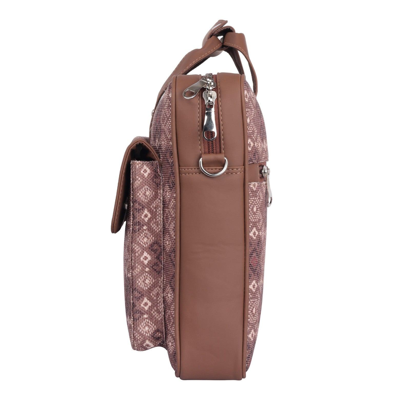 Amic Vegan Leather Laptop Bag – Elegant Brown Patterned Design - Amic