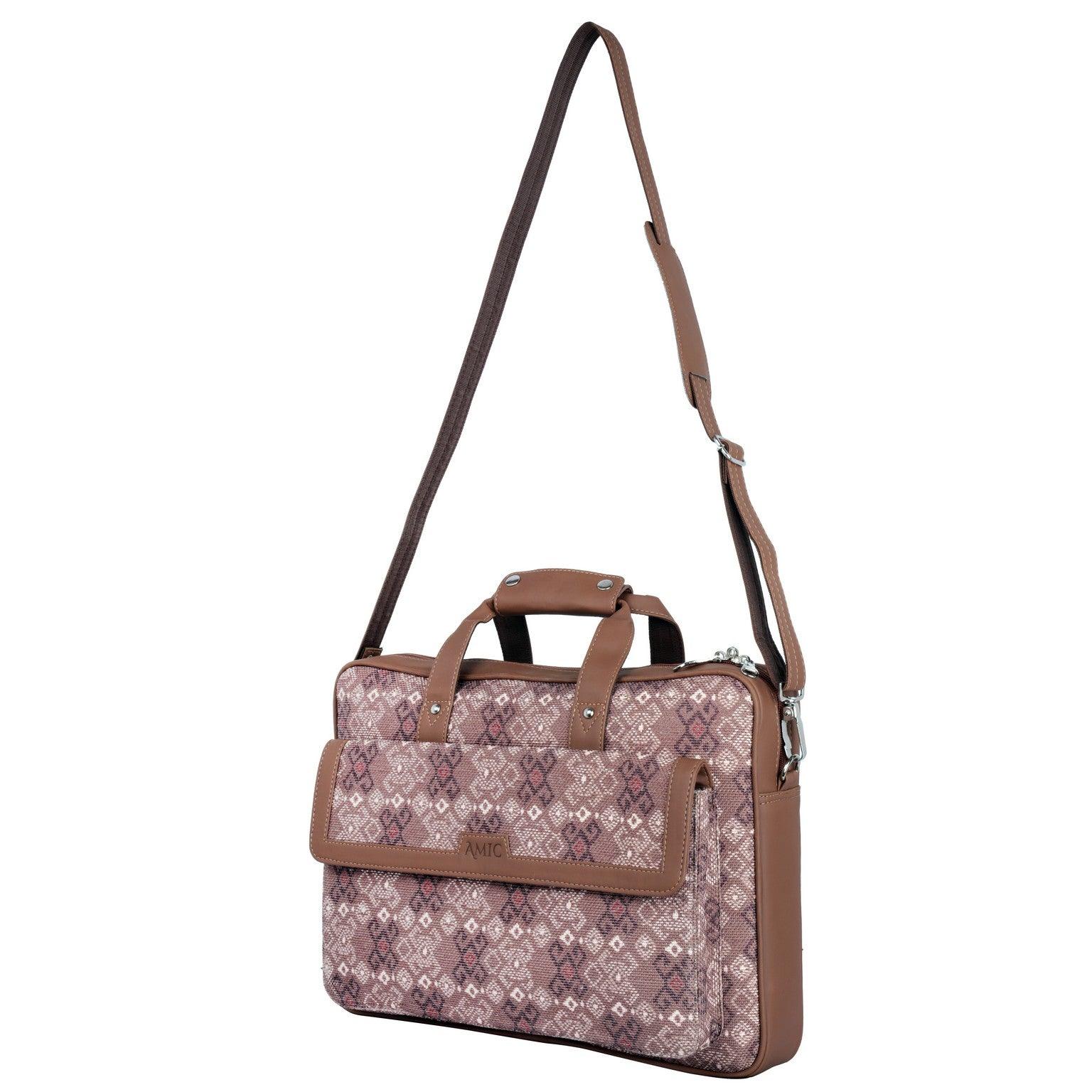 Amic Vegan Leather Laptop Bag – Elegant Brown Patterned Design - Amic