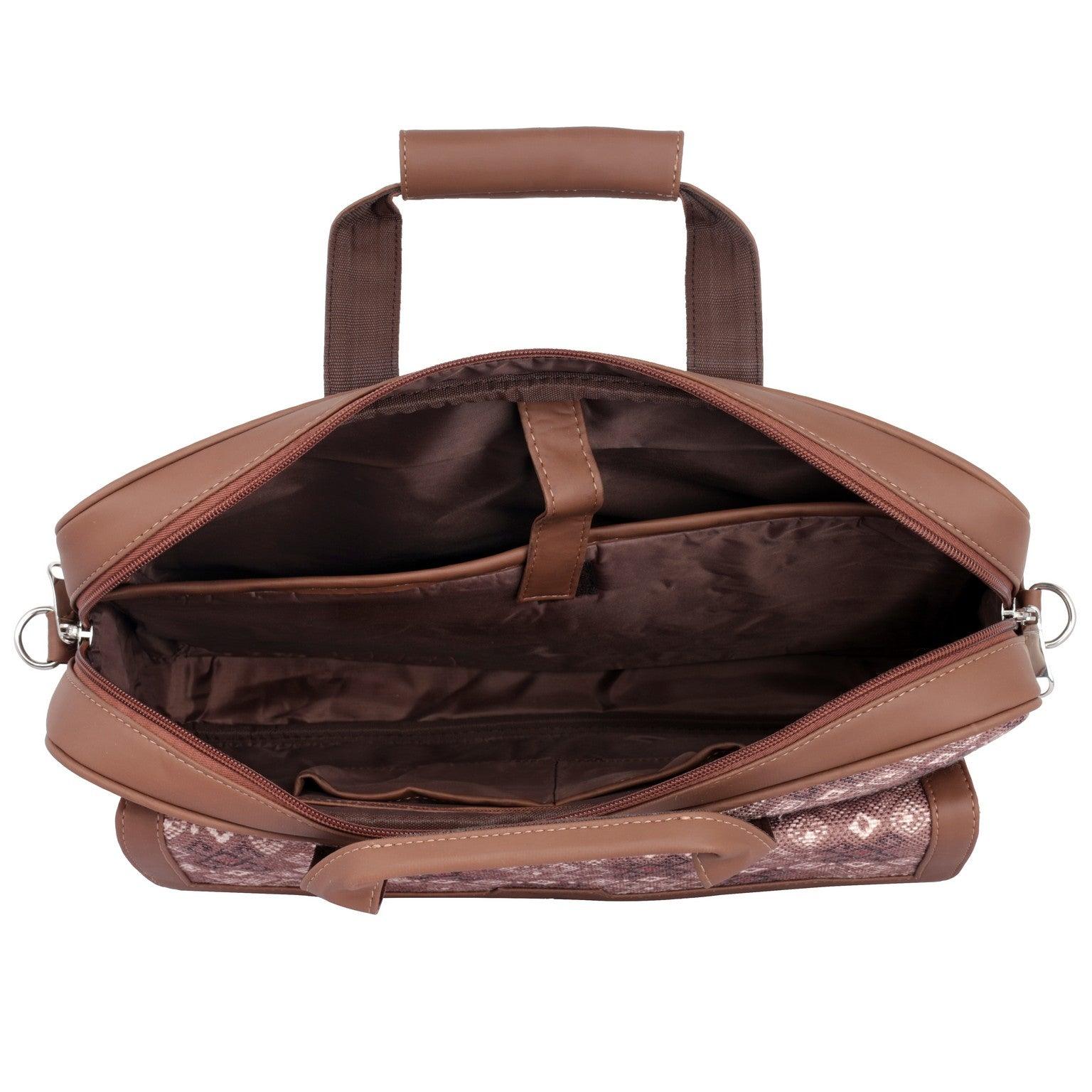 Amic Vegan Leather Laptop Bag – Elegant Brown Patterned Design - Amic