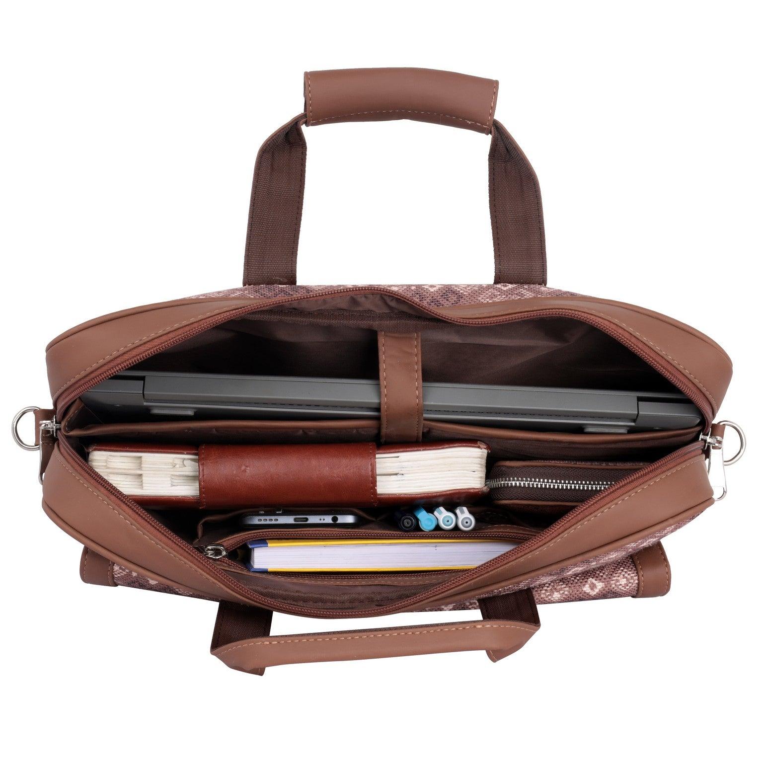 Amic Vegan Leather Laptop Bag – Elegant Brown Patterned Design - Amic