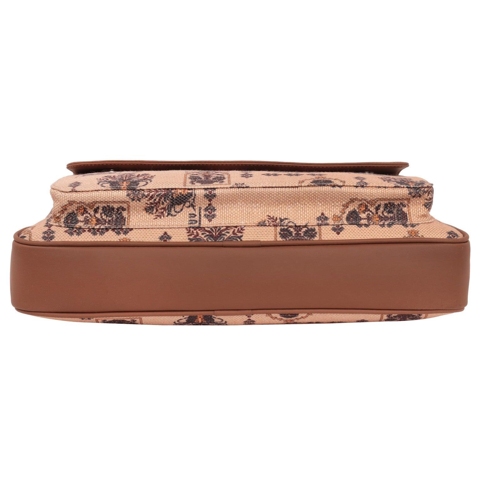 Amic Vegan Leather Laptop Bag – Regal Beige with Ornate Print - Amic