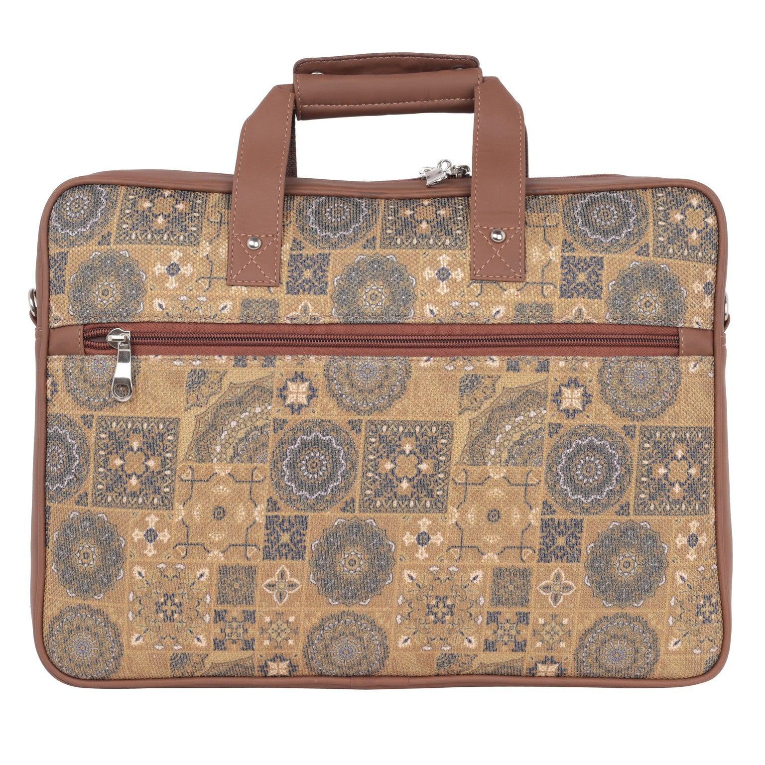 Intricately Designed Golden Laptop Bag with Vegan Leather Accents | AMIC - Amic