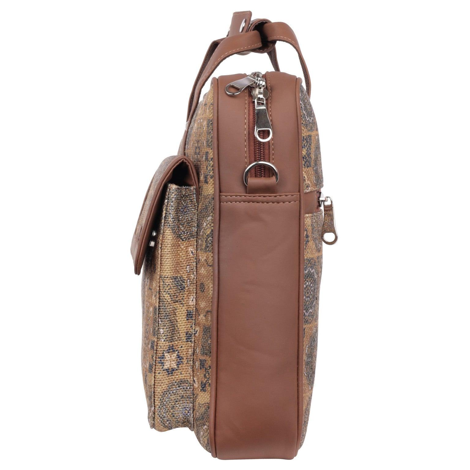 Intricately Designed Golden Laptop Bag with Vegan Leather Accents | AMIC - Amic