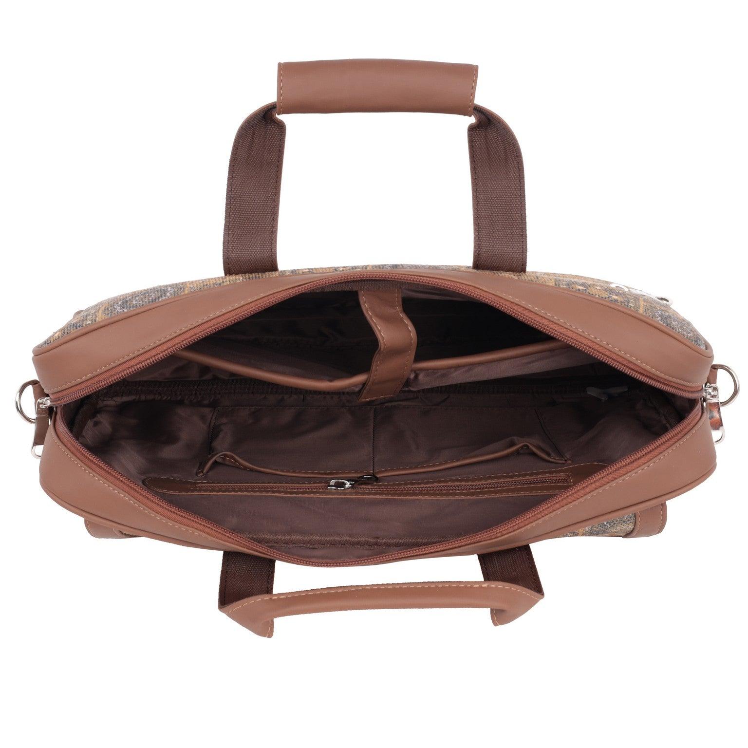 Intricately Designed Golden Laptop Bag with Vegan Leather Accents | AMIC - Amic