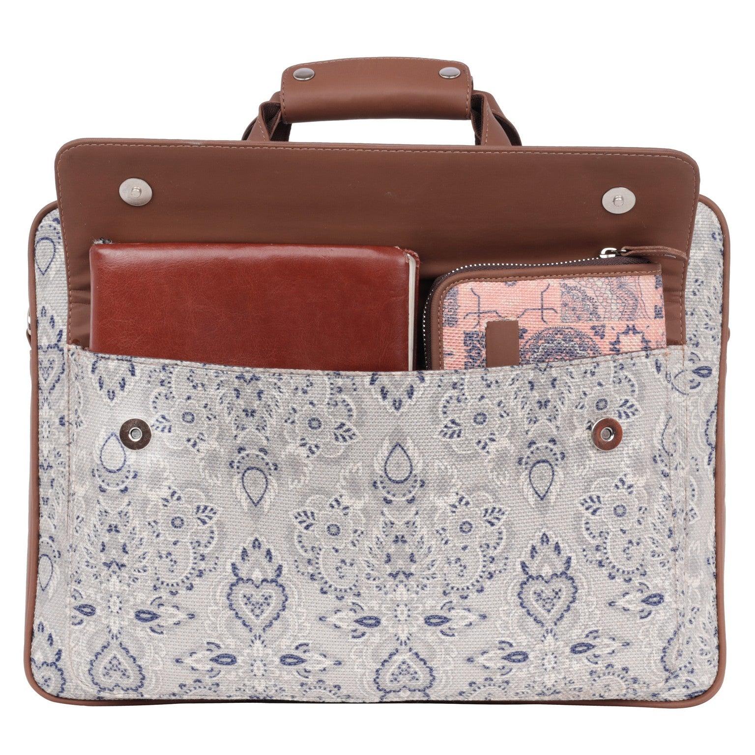 Amic Vegan Leather Laptop Bag – Timeless White & Blue Pattern - Amic