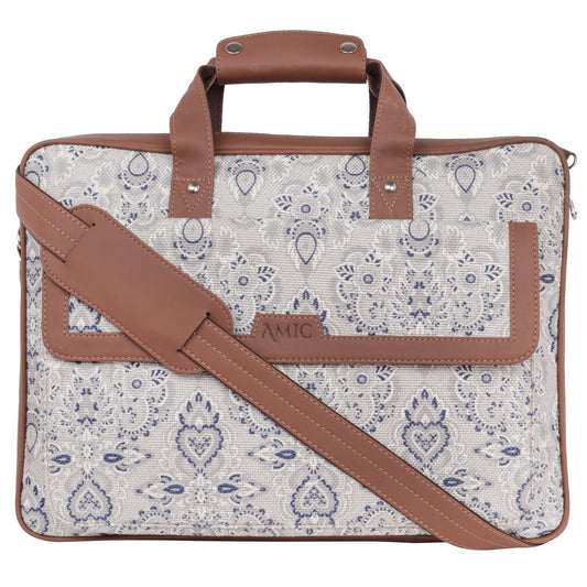 Amic Vegan Leather Laptop Bag – Timeless White & Blue Pattern - Amic