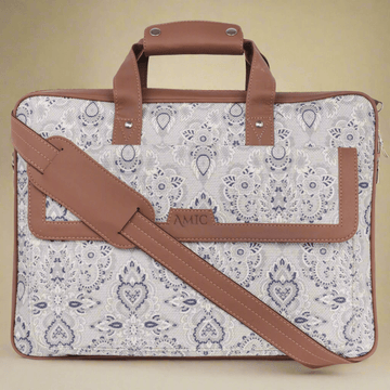 Amic Vegan Leather Laptop Bag – Timeless White & Blue Pattern - Amic
