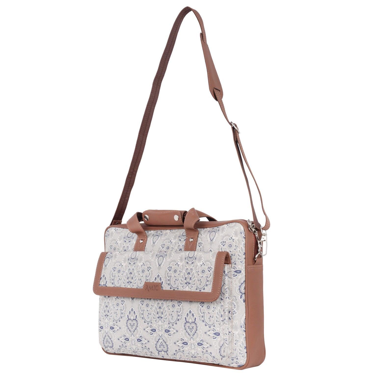 Amic Vegan Leather Laptop Bag – Timeless White & Blue Pattern - Amic