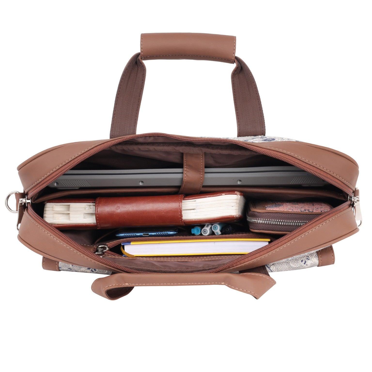 Amic Vegan Leather Laptop Bag – Timeless White & Blue Pattern - Amic