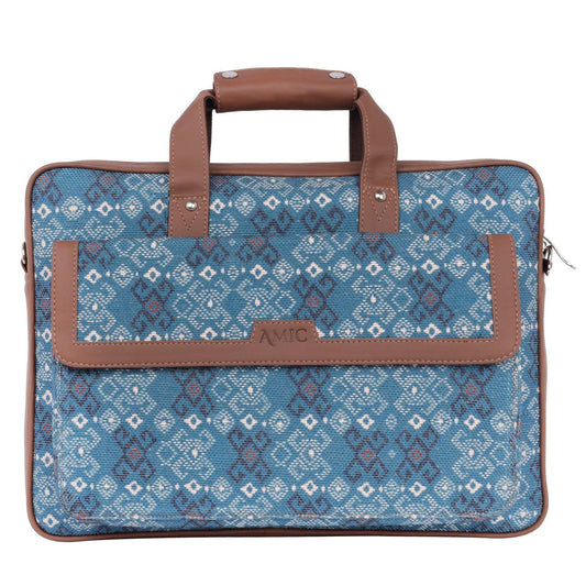 Amic Vegan Leather Laptop Bag – Elegant Blue Diamond Pattern - Amic