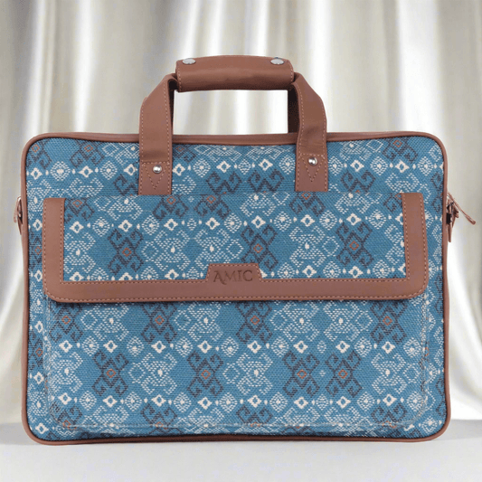 Amic Vegan Leather Laptop Bag – Elegant Blue Diamond Pattern - Amic