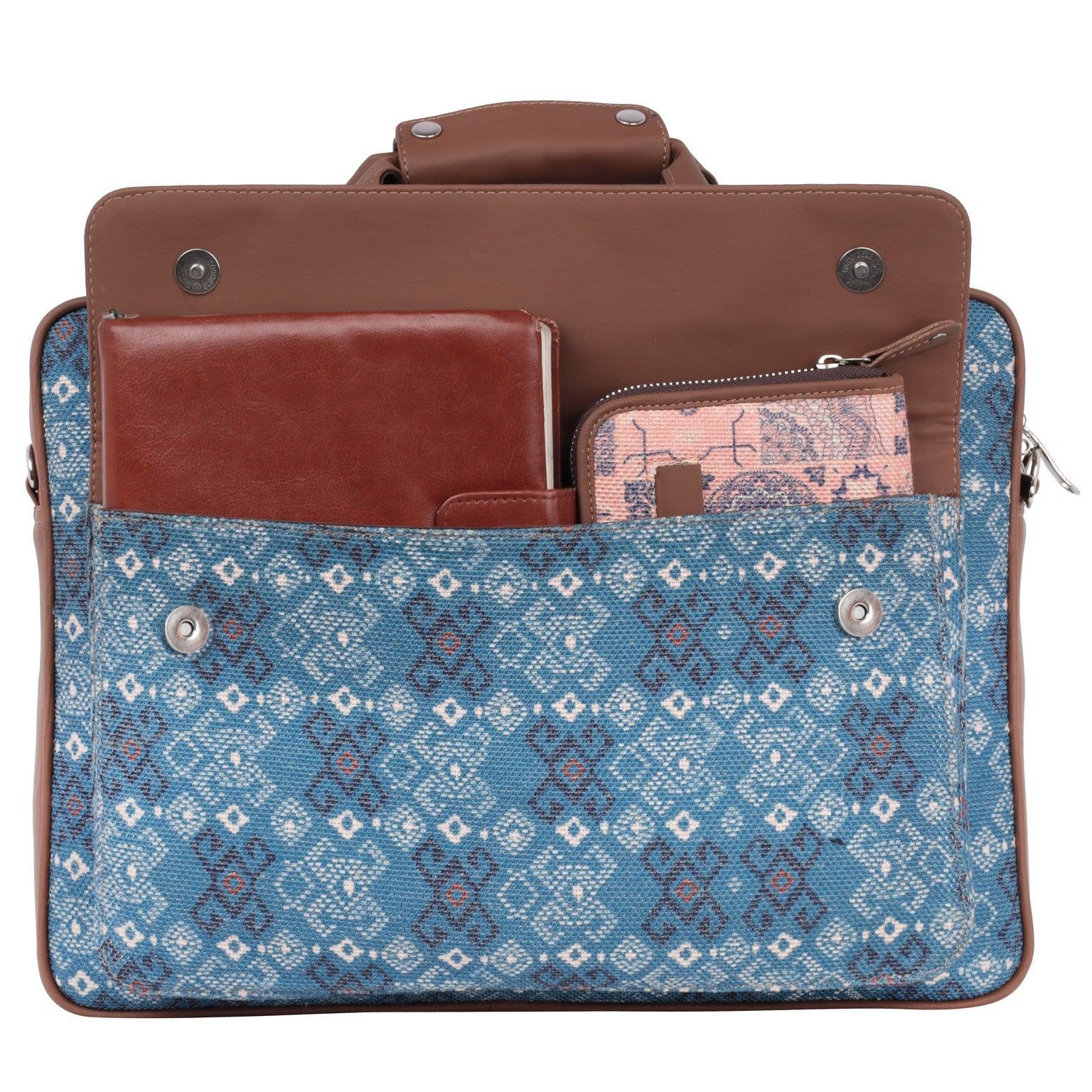 Amic Vegan Leather Laptop Bag – Elegant Blue Diamond Pattern - Amic