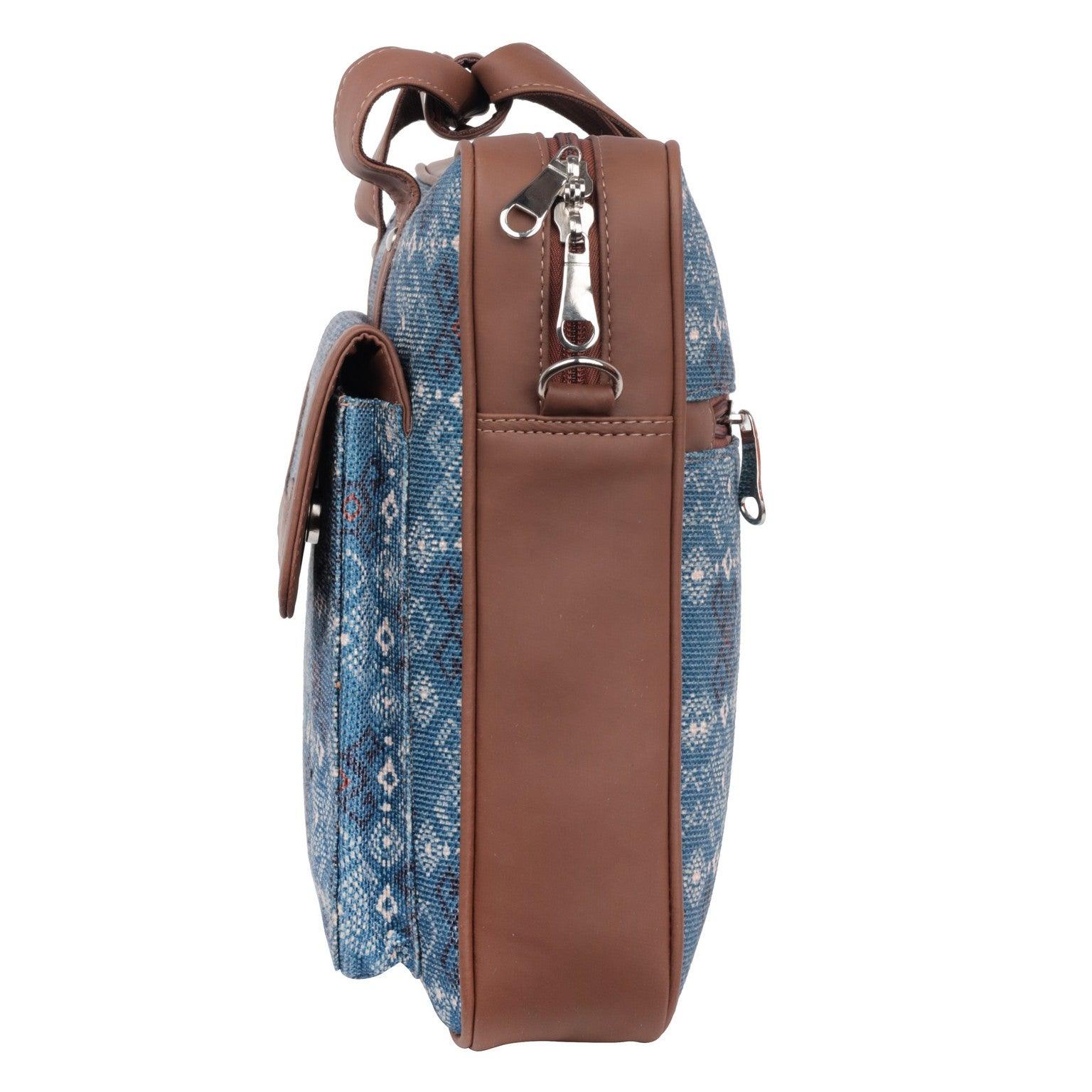 Amic Vegan Leather Laptop Bag – Elegant Blue Diamond Pattern - Amic