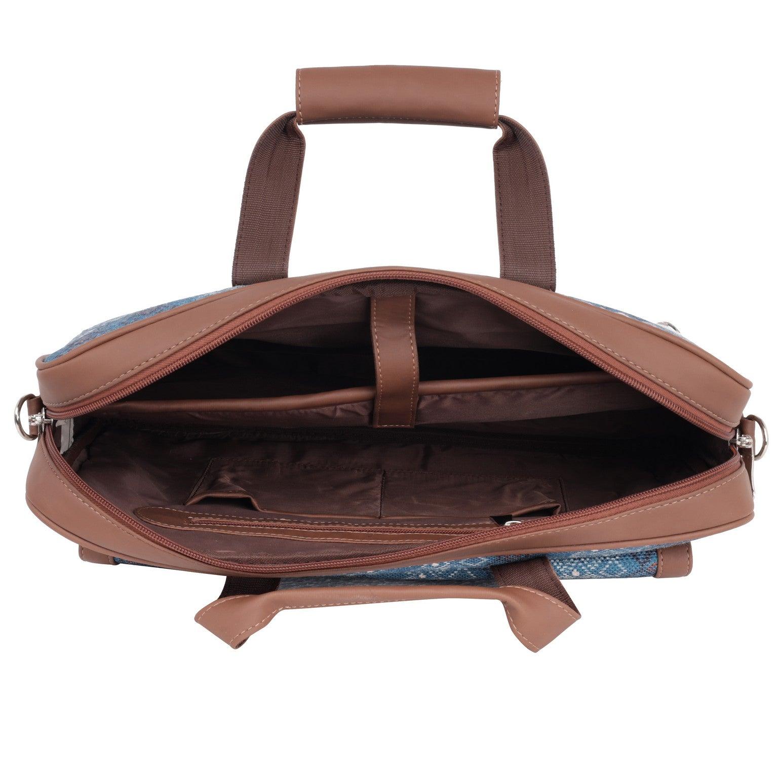 Amic Vegan Leather Laptop Bag – Elegant Blue Diamond Pattern - Amic