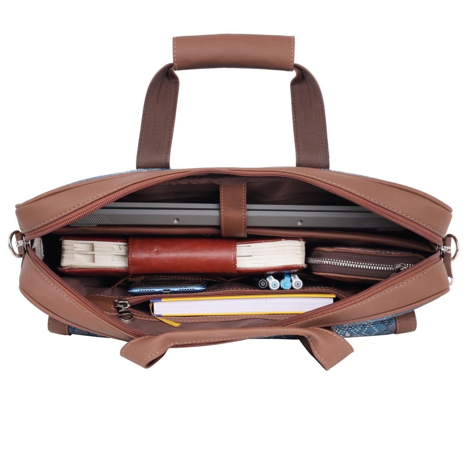 Amic Vegan Leather Laptop Bag – Elegant Blue Diamond Pattern - Amic