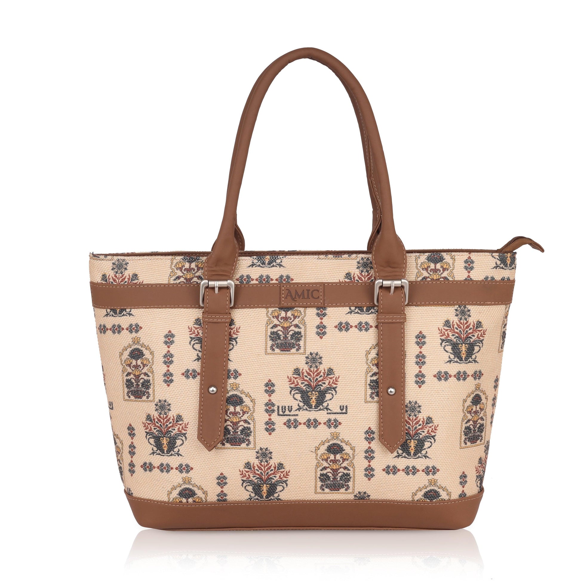 AMIC Women's Vegan Leather Jute Handcrafted Side Tote Bag and Handbag for Office and College Use - Amic