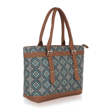 Blue Diamond Pattern Vegan Leather Tote Bag for Women - Stylish & Spacious | Amic Bags - Amic