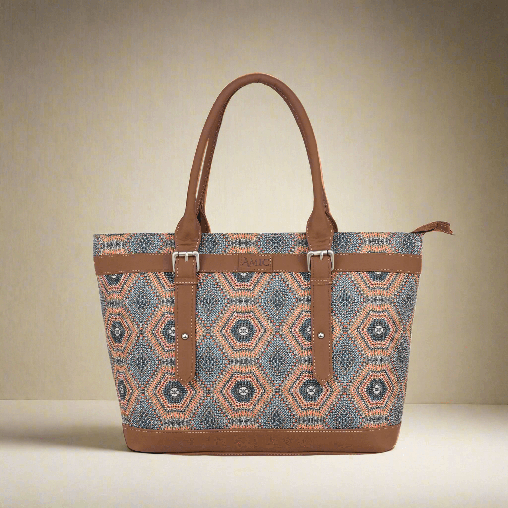 Hexagon Pattern Vegan Leather Tote Bag for Women - Elegant & Versatile | Amic Bags - Amic